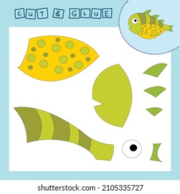Children's paper puzzle with a fish . Baby education cut and paste applique for preschool age.
