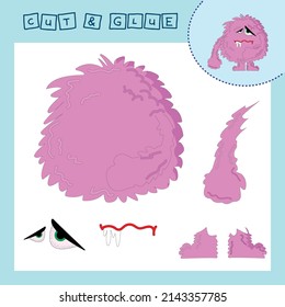 Children's paper puzzle with a monsters. Baby education cut and paste applique for preschool age.