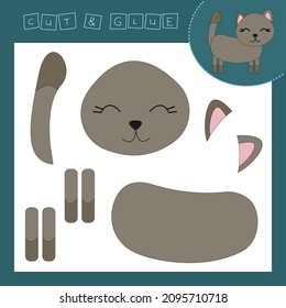 Children's paper puzzle with a pet cat. Baby education cut and paste applique for preschool age.