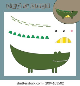 Children's paper puzzle with a pet crocodile. Baby education cut and paste applique for preschool age.