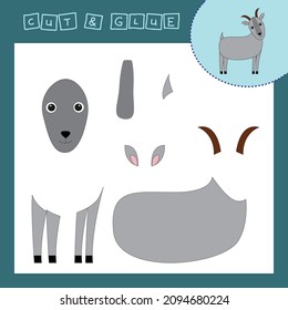 Children's paper puzzle with a pet goat . Baby education cut and paste applique for preschool age.