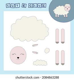 Children's paper puzzle with a pet sheep. Baby education cut and paste applique for preschool age.