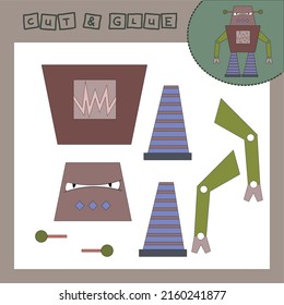 Children's paper puzzle with a  robot. Baby education cut and paste applique for preschool age.