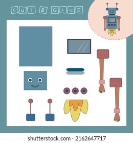 Children's paper puzzle with a  robot. Baby education cut and paste applique for preschool age.