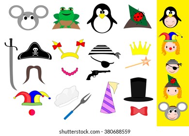 Children's party. Photo booth props for children. Costume party. Mask. Props for photo