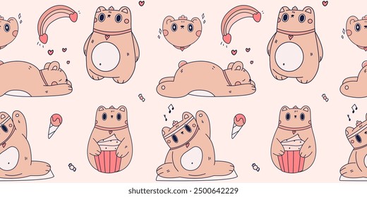 Childrens pattern with bear, candies, rainbow. Cute baby print. Design for fabric, textiles, packaging and wallpaper. EPS 10 vector illustration