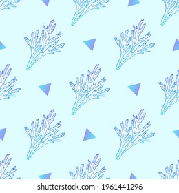 Childrens pattern. Beautiful leaves seamless pattern with gradient lines. Blue and lilac. For tablecloths, wallpaper, etc. Gold leaf texture.