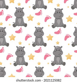 
children's pattern with bigimot moly with yellow stars and pink footprints
