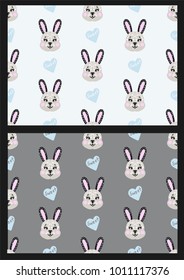 children's pattern with bunnies and hearts