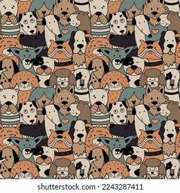 Children's pattern with colorful dogs. Vector illustration.
Can be used for textiles, website backgrounds, and packaging.