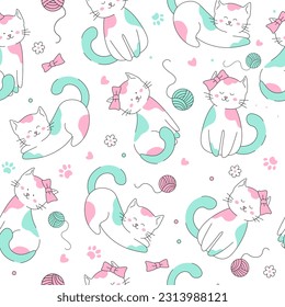 Patrón infantil con gatos lindos. Texturas infantiles para tejidos, textiles, embalajes, envolturas, papel pintado. Ilustración del vector