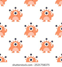 Children's pattern with a cute monster. Vector seamless pattern