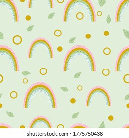 patrón de los niños con un lindo arco iris con colores pastel con verduras y bolas