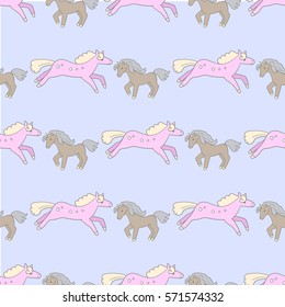 Children's pattern flying sheep in the clouds. Vector seamless background.