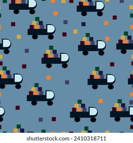 children's pattern in the form of a toy car and colored cubes