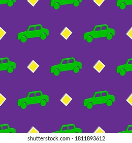 childrens pattern of green car and road sign