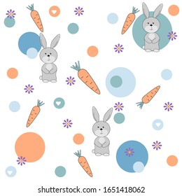 Patrón infantil con arces y zanahorias con otros elementos decorativos, fondo blanco, ilustración vectorial