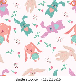 children's pattern with hares, soft toys