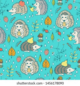 Children's pattern hedgehogs. Vector illustration. Seamless pattern for decorating various surfaces. Manual graphics.