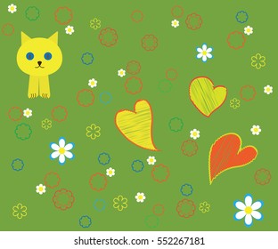 Children*s pattern with kitty for Valentine*s Day, seamless pattern