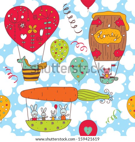 ?heerful children's pattern with little animals. Seamless pattern can be used for wallpaper, pattern fills, web page background, postcards.
