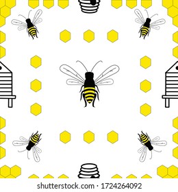 Children's pattern of painted bees and beehives.