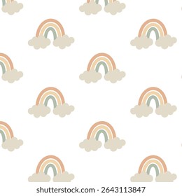 Children's pattern. Seamless pattern with rainbow. Cute pastel tan rainbow in cartoon style. Vector pattern. Wallpaper children's background.