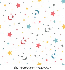 Children's pattern with stars on white background. Children's background.