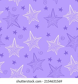 children's pattern with stars. stars scattered over a purple background. endless hand drawn pattern. night doodle background
