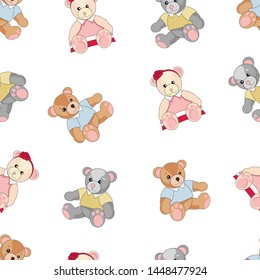 
Children's pattern with teddy bears on white background