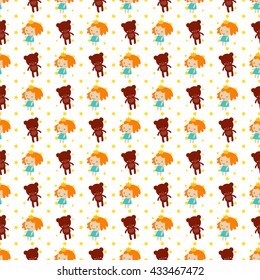 Children's pattern with teddy and doll.