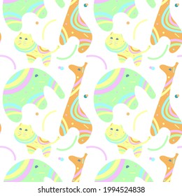 Patrón infantil con animales de juguete tigre elefante, colores pastel, sin fisuras. Para textiles, cubiertas, telarañas, fondos, envolturas, embalajes, etiquetas.