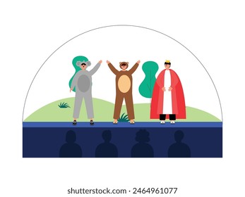 Children's performance in a performance in a fairy tale, vector illustration.