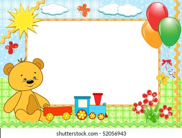 Children's photo framework. Bear. Handmade. Vector  illustration.