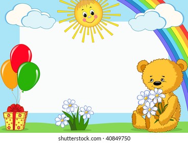 Children's photo framework. Bear. Vector  illustration.