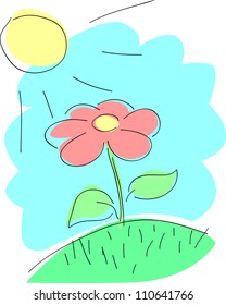 Children's picture - flower and sun