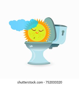 children's picture on the pot. vector illustration for your design. the sun with a cloud on the toilet.