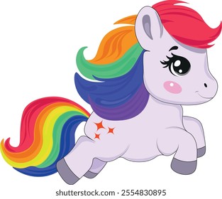 Children's picture. Pony illustration.  Pony jumping. Sticker for children.