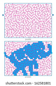 Children's picture puzzles, draw a line in maze and discovers image