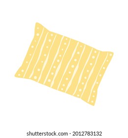 Children's pillow for sleeping in yellow with a pattern. Cartoon vector illustration on the theme of sleep. Drawn by hand. Isolated on white background, use for children's books, textiles.