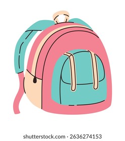 Mochila de escola rosa das crianças. Ilustração de vetor plano.