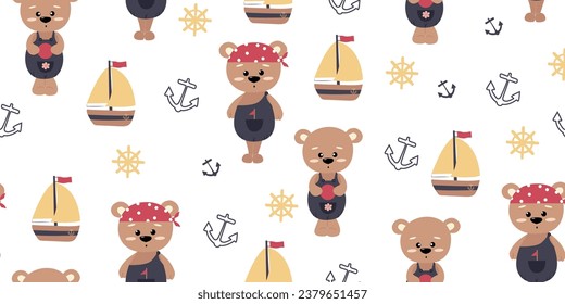 Piratenmuster von Kindern. Perfekt für den Druck auf Stoff und Papier. Kindertextilien und Bildschirmhintergrund aus Vinyl.