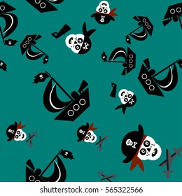 children's pirate pattern skull ship seamless pattern for textile, decoration