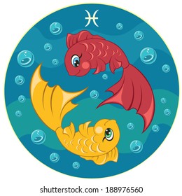 Childrens Pisces zodiac sign. Vector Illustration