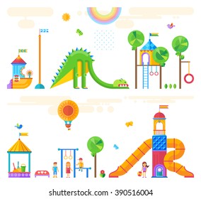 Children's playground. Baby-themed flat stock illustration with isolated elements.