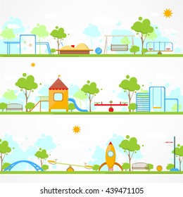 Children's Playground. Children park. Vector Illustration. Flat Style. Children's Playground. Isolated on White.