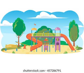 children's playground in a city park. isolated images on the theme of outdoor recreation. vector.