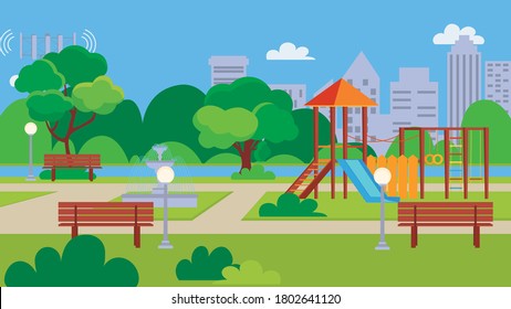 Kindergarten Kids Playground City Park Vector Stock Vector (Royalty ...