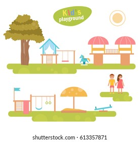 Children's playground. Kids  boy and girl. Vector. Cartoon. Isolated. Flat. Illustration 