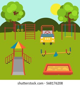 Children's playground. Set. Baby-themed flat stock illustration with isolated elements.